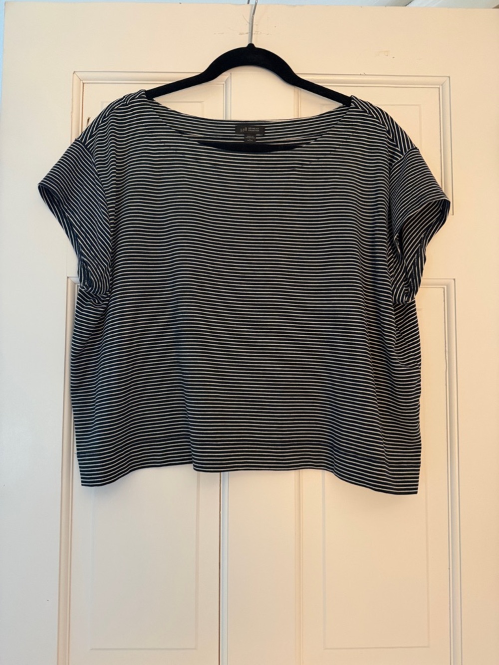 J. Jill Black & White Striped Boatneck Crop Top
